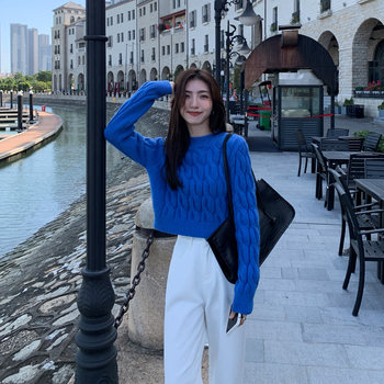 Half turtleneck short sweater korean round neck top