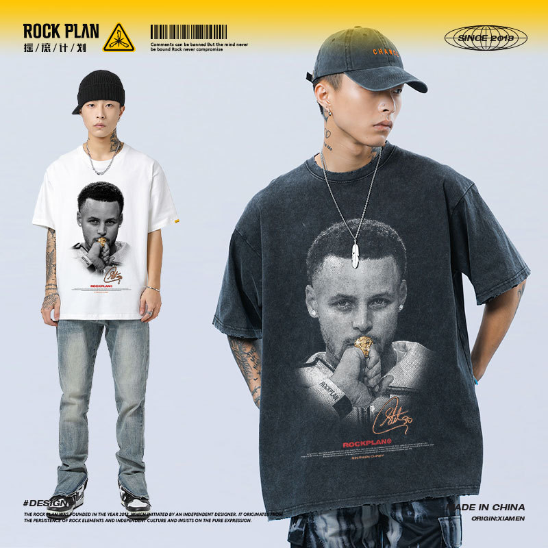 Rock Project Men's Basketball Star Stephen Curry American High Street Long Sleeve T-Shirt Trendy Brand Heavyweight Vintage Rock Project Men's Basketball Star Stephen Curry American High Street Long Sleeve T-Shirt Trendy Brand Heavyweight Vintage