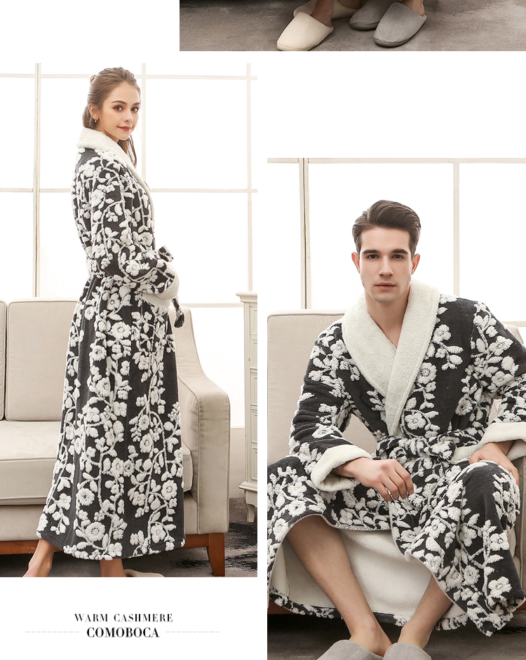 Mùa thu và mùa đông đôi áo choàng flannel dày nam và nữ jacquard áo choàng đôi cộng với dịch vụ nhà dài châu Âu và Mỹ áo khoác ngủ