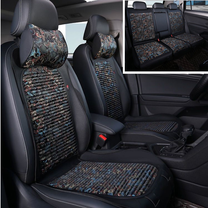 Embroidered health buckwheat shell car cushion linen half pack small waist saddle cushion cute four seasons universal seat cushion cover