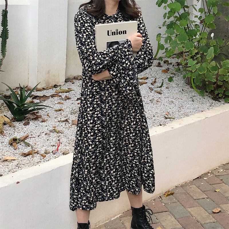 Large-yard women's new spring dress appears thin age-thin flowers shade meat and shade in the ocean gas long waist covering skirt