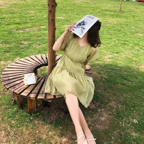 Meet home plus size womens summer fat foreign style cover meat thin avocado green dress suspenders two-piece suit