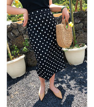 Meet home plus size womens clothing 2021 summer fat mm cover belly meat thin age reduction long polka dot skirt