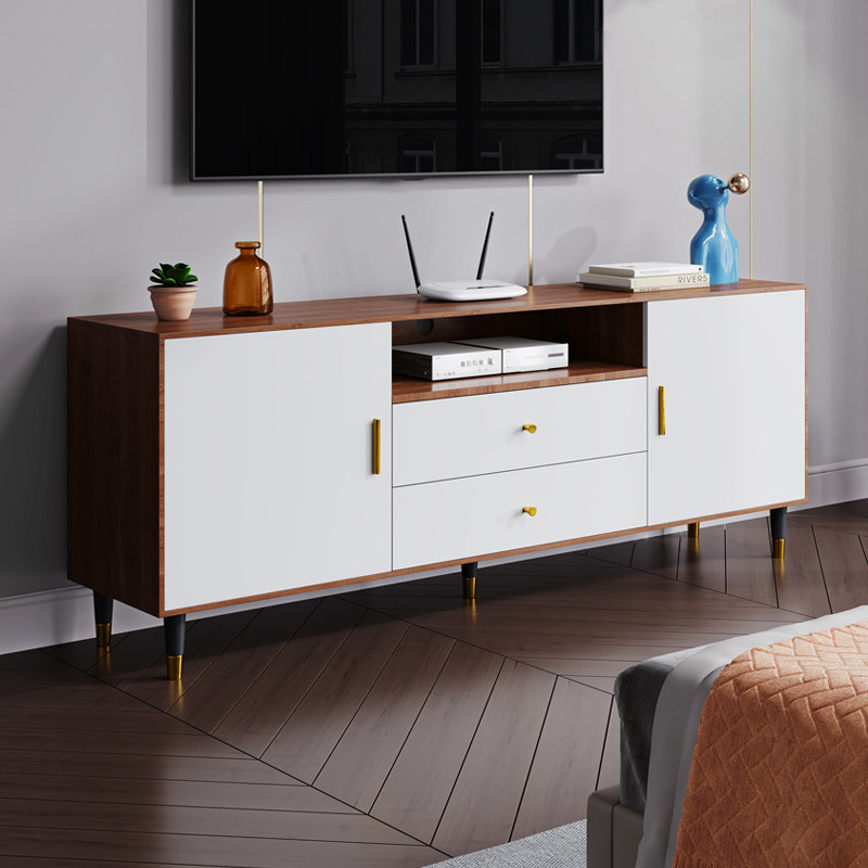Bedroom TV Cabinet Master Bedroom type ultra narrow high section light lavish solid wood modern minimalist TV enclosure combined living room