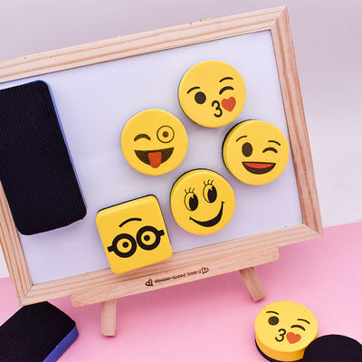 Environmentally friendly material magnetic white board eraser, felt cloth eraser, EVA creative cartoon expression smiling face, round stationery whiteboard