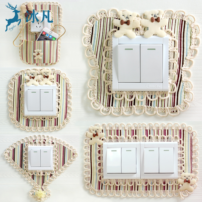Fabric switch sticker wall sticker protective cover creative European living room bedroom double switch light socket decorative set simple modern