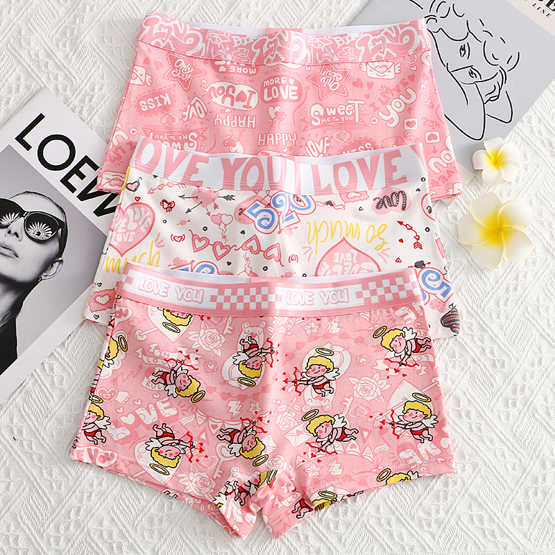 Women's Underwear, Girls' Pure Cotton Boxer Briefs, Unisex Pink Cartoon Breathable Comfortable Antibacterial Crotch Boxer Shorts