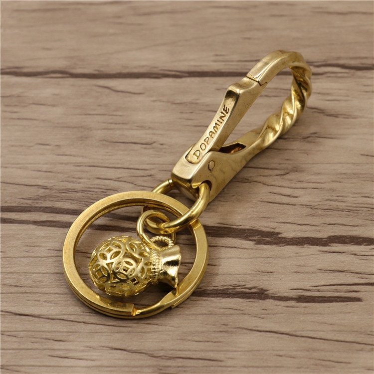Handmade pure copper brass twist pattern quick open buckle key ring Hollow purse car keychain men's waist hanging keychain