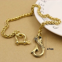 Copper key chain Long chain Mens waist hanging keychain Vintage brass ring Cai Cloth chain Cattle man pants chain