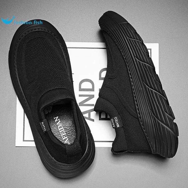 Men's Shoes Autumn New Style Mesh Breathable Slip-On Fly-Knit Mesh Shoes Thick-Soled Sports Casual Running Black Trendy Shoes for Men Men's Shoes Autumn New Style Mesh Breathable Slip-On Fly-Knit Mesh Shoes Thick-Soled Sports Casual Running Black Trendy Shoes for Men