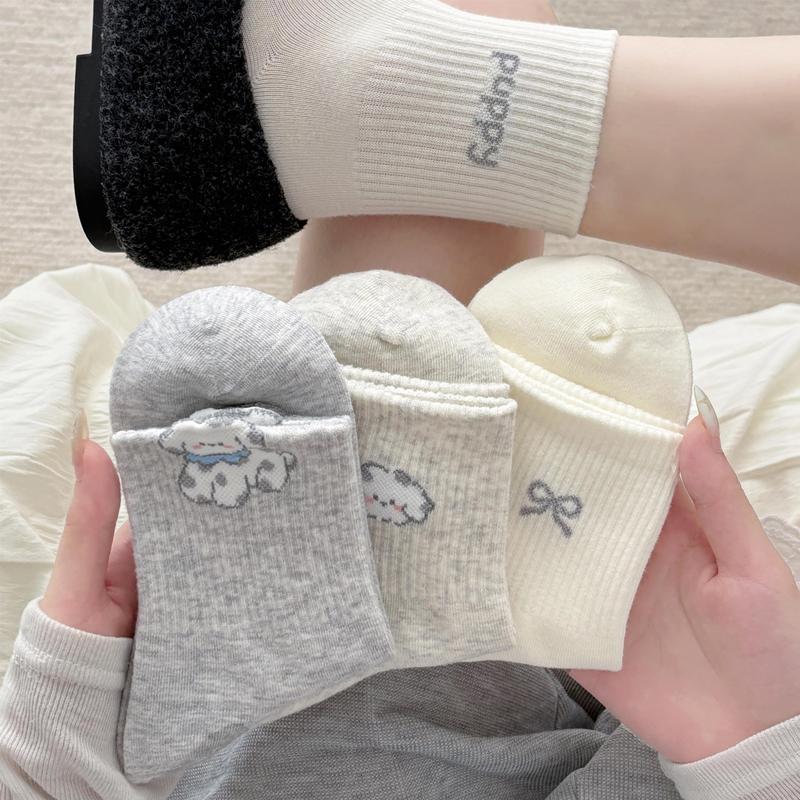 Cartoon Puppy Socks for Girls, New Autumn Style, Pure Cotton, Japanese Style, Trendy and Cute Mid-Calf Socks to Pair with Little Leather Shoes