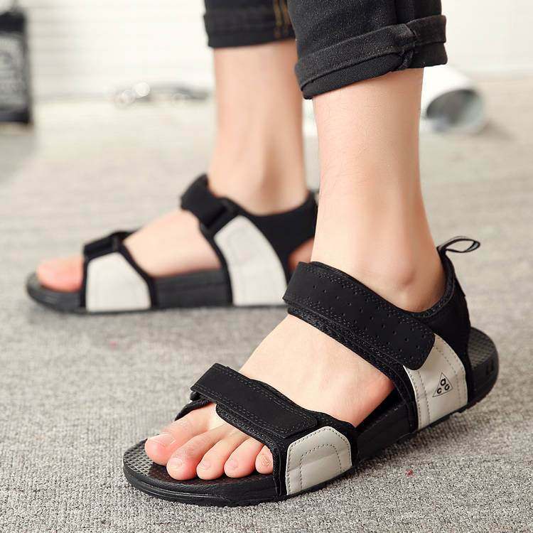 Sandals for Men, Leather, Student, Couple, Women, Korean Style, Casual, Trendy Brand, Slippers, 2025 Summer New Style, Vietnamese Black Beach Shoes