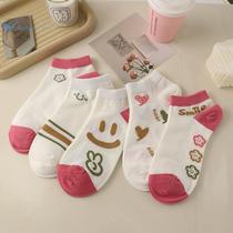 Summer thin socks womens socks ins trend pure cotton cute Japanese white low cut shallow mouth student smiling face boat socks