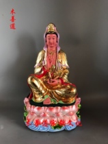 Wood carving Guanyin Bodhisattva Ci Hang Real Guanyin Empress Guanyin Free camphor wood carving paste gold painting 48 cm
