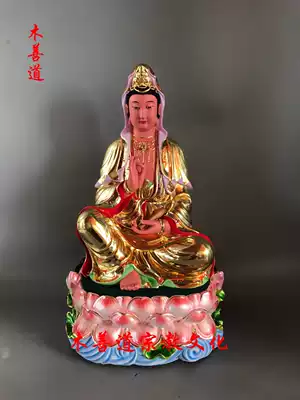 Woodcarving Guanyin Bodhisattva Cihang real Guanyin Niangniang Guanqingzhangwood carving gold painting 48cm