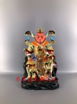 Wood carving Taoist statue Qi Tian Da Sheng Buddha Sun Wukong Camphor wood lacquer line carving fine handmade 40 cm