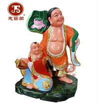 Hehe Erxian 01 and Hehe Sheng Harmony Harmony and Harmony of Cinnamomum carving gold statue customized 30cm