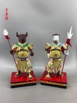 Wood carving Taoist statue Ox head horse face General Ox horse Camphor wood lacquer line carving fine handmade 30 cm 12 inches