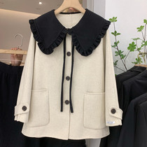 Doll Collar Double Face Cashmere Jacket Woman 2021 Winter new loose Conspiculy Slim small Agaric Side Fur Coats