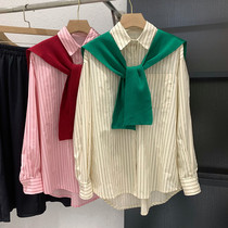 Knit Shawl Striped Shirt Woman 2022 Spring new loose Thin Retro Port Wind Lining two-piece jacket