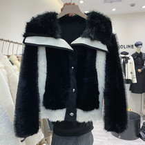 Lamb wool splicing coat female short section 2021 Winter new loose Loose Imitation Fox Fur Integrated Fur Grass