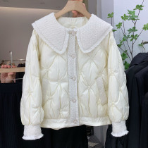 Dolls collar small scented wind down clothes Girl 2021 Winter new Korean version Thin Thickened Embroidered White Duck Suede Jacket Woman