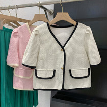 Short sleeve small fragrant wind blouse Women small sub 2022 Summer new conspicothin temperament name Yuanyuan short v collar shirt