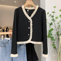 Agaric side small balsamic wind blouse Women small sub 2022 spring new sashimi slim short 100 pleated splicing shirt