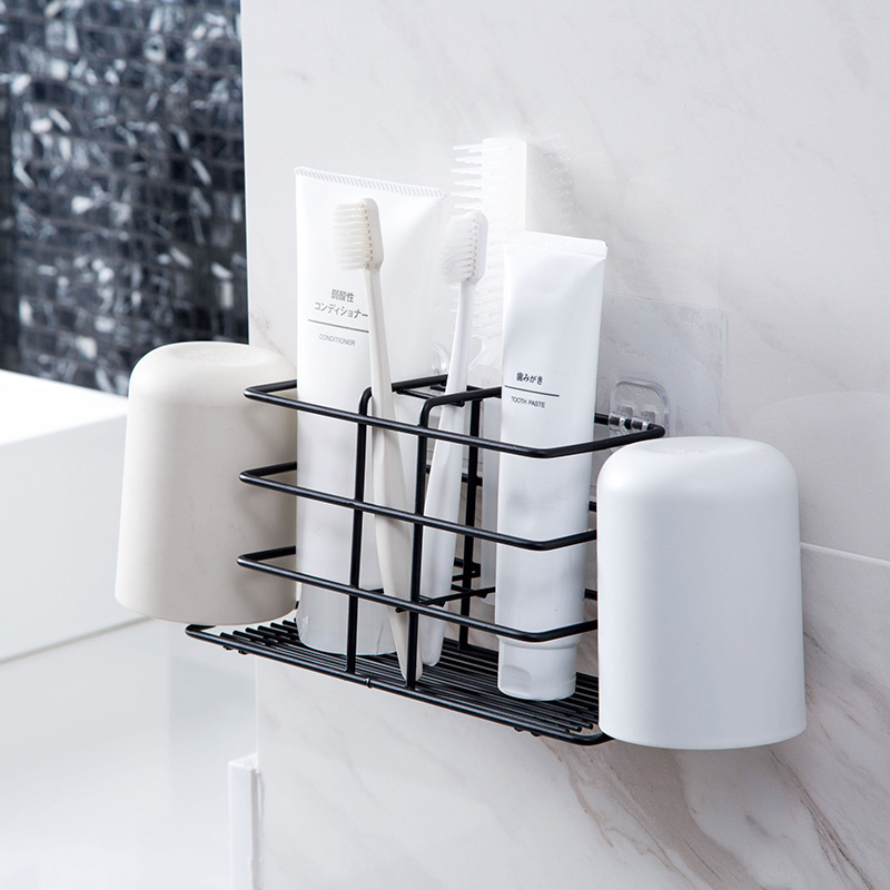 Home Iron Art Toothbrush Shelve Makeup Room Gargle Cup Containing shelf Creative Wall-mounted Tooth rack Toothbrush Rack