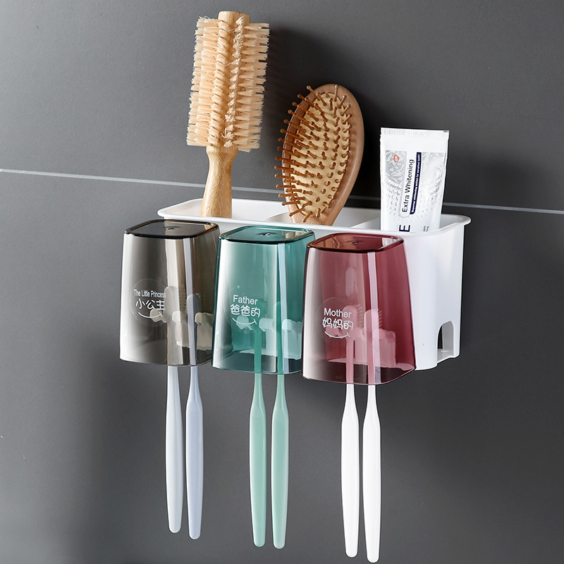 Home Toothbrush Shelf Free to punch Dressing Room Wall-mounted Wall-mounted home gargling cup holder toothbrushing storage tier shelf