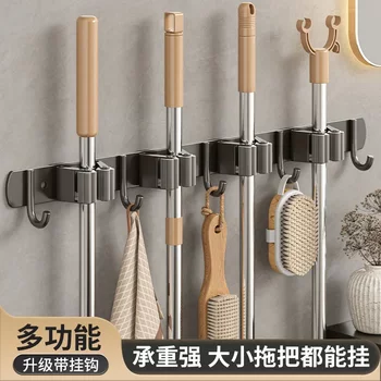 简约实用壁挂式卫生间扫把收纳夹不锈钢拖把架免打孔多用拖把挂钩