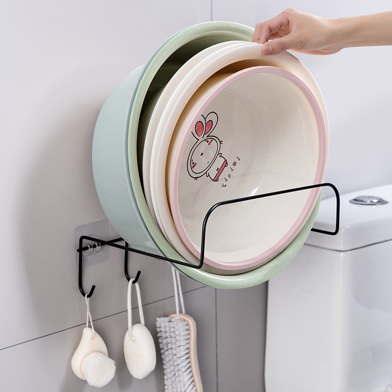 Punch-free washbasin rack bathroom wall hanging washbasin hanging rack kitchen wall strong adhesive hook basin storage rack
