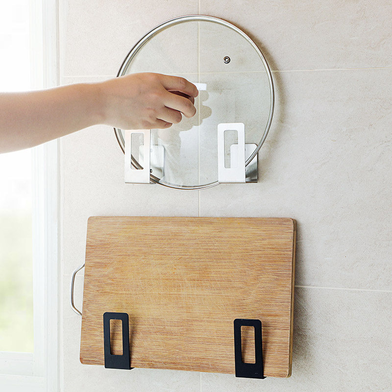 Home wall-mounted pot lid rack chopping board cutting board board storage rack pot lid placed free hole kitchen shelf