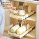 Kitchen pull-out dish storage rack cream color drawer type
