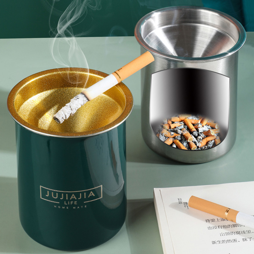 Home Home Stainless Steel Ashtray Creative Light Lavish Home Living Room Anti-Fly Ash Cigarette Cylinder Office Funnel Cigarette Ash