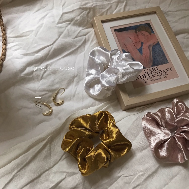 * green house * French ins Elegant satin silk large intestine ring Hair ring Solid color