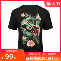 Volleyball New Power Leaf Flower Peripheral Printed T-shirt Cotton White Black Crewneck Short Sleeve Jacket T-shirt Tide