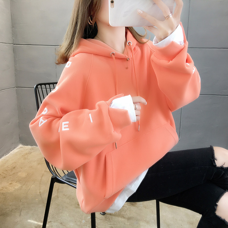 Foreign conception woman dress long sleeves thick cotton T spring autumn season embroidery flower loose even cap large size small sub pregnant woman blouses female tide