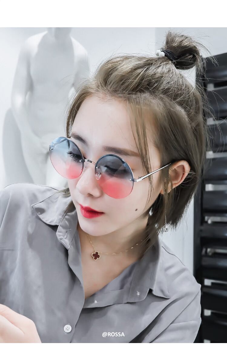 Kính siêu lửa tròn mặt kính hai màu đại dương kính râm nữ thủy triều chống tia cực tím màu râm mát lyys store