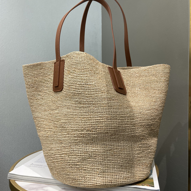 Raffia Hand-Woven Bag, Large-Capacity Commuter Tote Bag, Women's Vacation Shoulder Bag, Casual Beach Bag, Straw Woven Bag