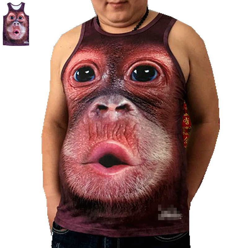 Funny Doodle Monkey 3d Gorilla Sweat Vest Swear Cơ bắp Đàn ông Sáng tạo Mô hình Động vật ba chiều áo thun 3 lỗ