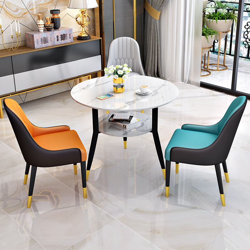 Net red slate dining table household small apartment light luxury sample house exhibition center reception negotiation table and chair combination small round table commercial