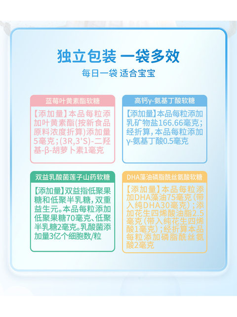 Jiangzhong Nutrition Pack Gummy Gel Candy Children and Teenagers DHA Algae Oil Aminobutyric Acid Blueberry Lutein Ester