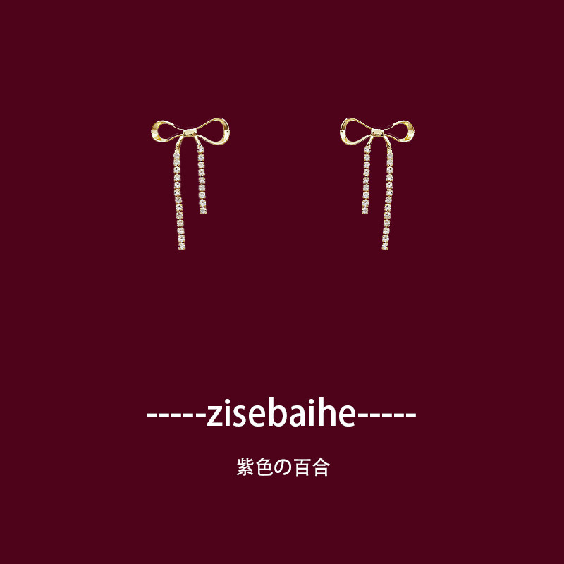 High-quality super fairy cold wind bow long version ear acupuncture female 925 sterling silver hypoallergenic ear clip transparent resin U-shaped