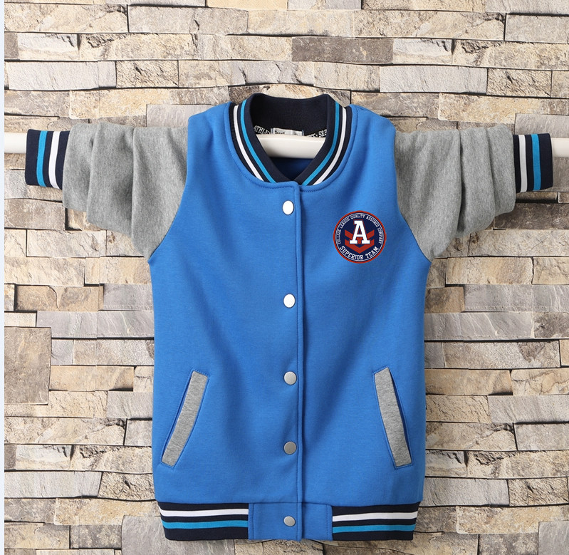 Spring and autumn new boys' big children's jacket plus velvet baseball uniform jacket top casual loose version boys and children