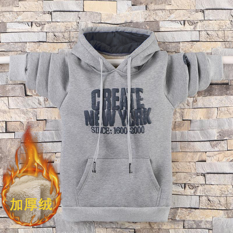 Winter Boys Thickened Casual Sweater Youth Thickened Hoodie Children's Thick Coat Lamb Fleece Primary and Secondary School Students