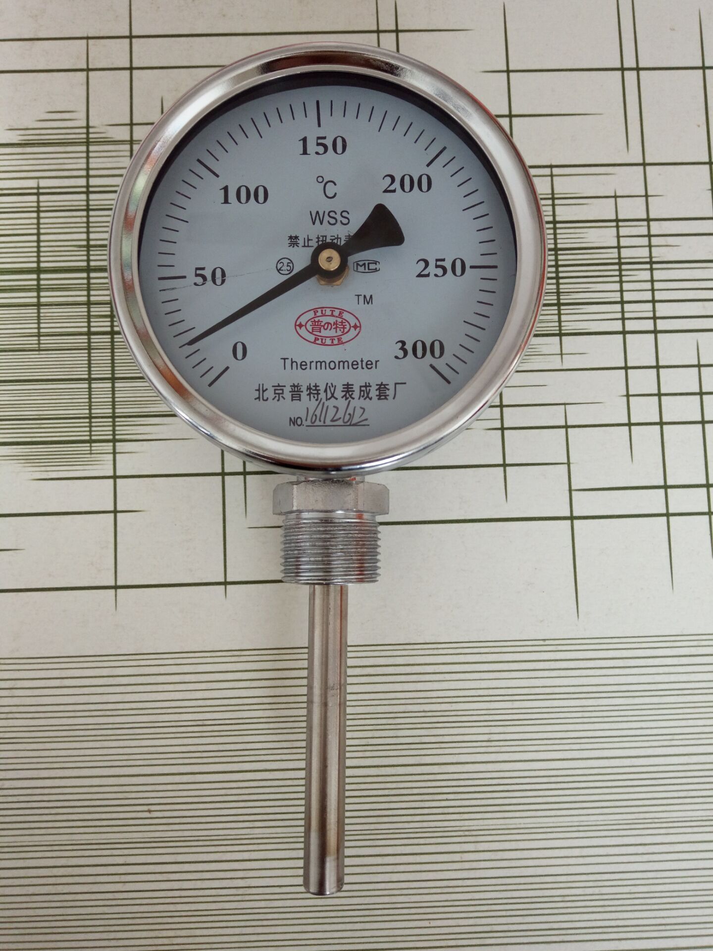 WSS-411 type boiler double metal thermometer active threaded joint 27 * 2mm0-150 degrees tail length 100mm