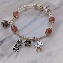  Tanabata natural strawberry crystal Peach blossom Retro Thai silver woman lucky 925 sterling silver bracelet ins niche design trendsetter