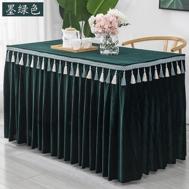 Customized gold velvet two-color tassel conference tablecloth table skirt cover buffet table skirt temple Buddha tablecloth