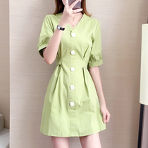 European station fashion 2021 popular skirt avocado green matcha green dress hipster waist size